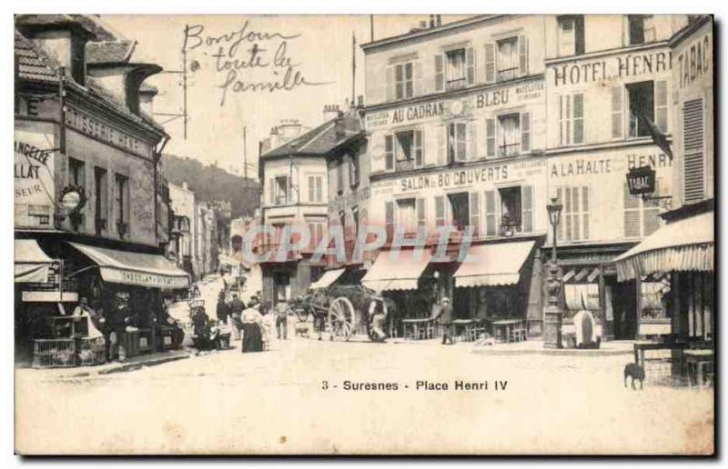 Old Postcard Suresnes Place Henri IV