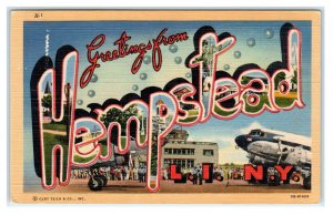 HEMPSTEAD, Long Island, NY  ~  LARGE LETTER LINEN  c1950s Curt Teich Postcard