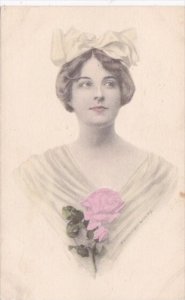 Beautiful Lady With Pink Rose