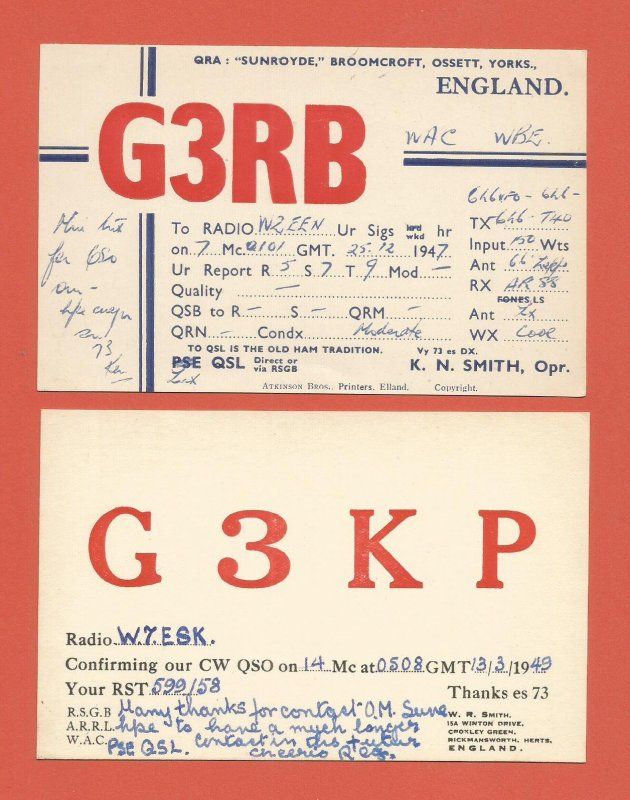 QSL VINTAGE AMATEUR RADIO CARDS – ENGLAND – 2 DIFFERENT – 1947/1949 (4)