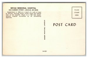 Postcard NE Lincoln Nebraska Bryan Memorial Hospital N24