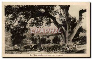 Old Postcard A shepherdess who loves his flock