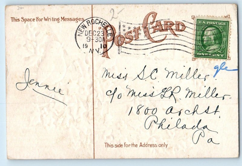 Christmas Song Birds Holly Berries Cat Kittens Embossed New Rochelle NY Postcard