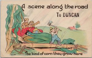 Duncan BC Comic 'A Scene Along The Road' Corn Military ? Auto Postcard G63