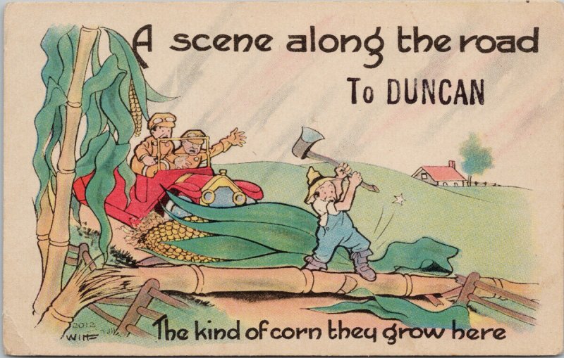 Duncan BC Comic A Scene Along The Road Corn Military ? Auto Postcard G63