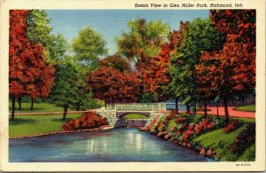 Glen Miller Park Richmond Idiana ID Scenic View Fall Autumn Linen Postcard PM 