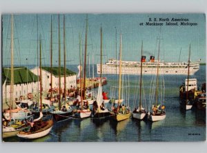 c1940 SS North American Mackinac Island Michigan MI Linen Postcard