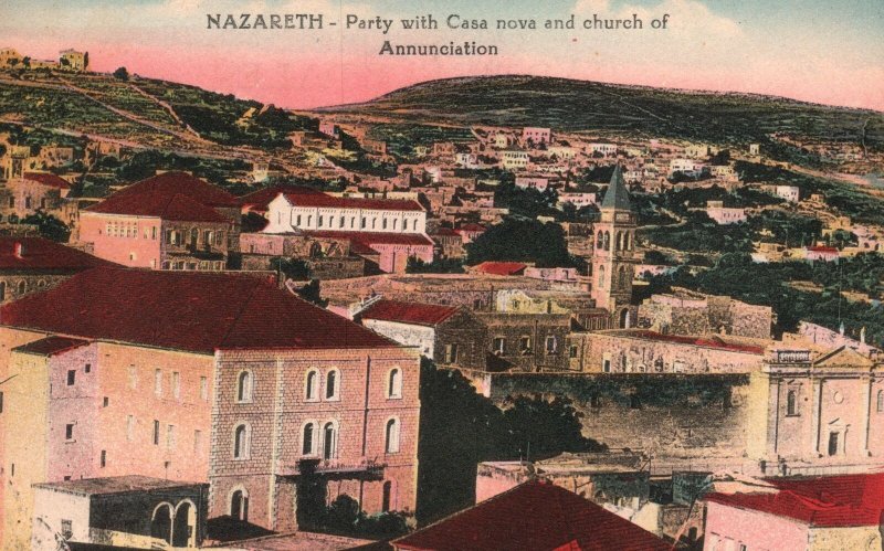 Vintage Postcard Nazareth Party With Casanova And Church Of Annunciation