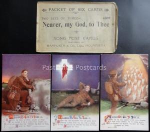 WW1 Bamforth Hymn Cards NEARER MY GOD TO THEE Original Envelope Set of 3 No.4967