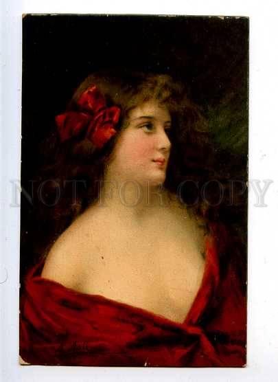 182603 Lady LONG HAIR Red Bow by Angelo ASTI vintage color PC