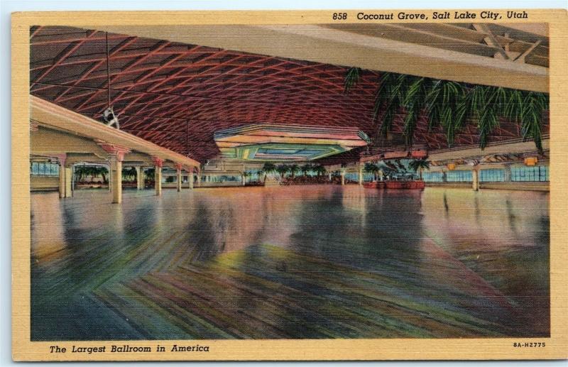 Salt Lake City Utah Coconut Grove Ballroom Dance Floor old Vintage Postcard A63
