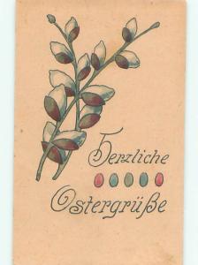 Pre-1920 Handmade One-Of-A-Kind Postcard EASTER EGGS IN PUSSYWILLOW AC6545