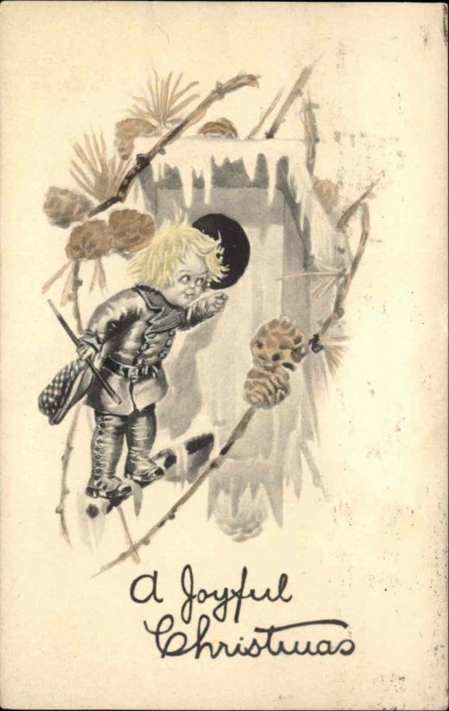 Christmas Fantasy Little Blonde Boy Among Acorns c1910 Vintage Postcard