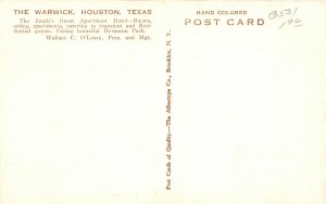 G22/ Houston Texas Postcard c1910 Warwick Apartment Hotel Building