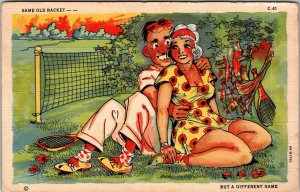 Risque Comic Ray Walters Tennis Racket Postcard GREETINGS FROM SAYNER, WI JH10
