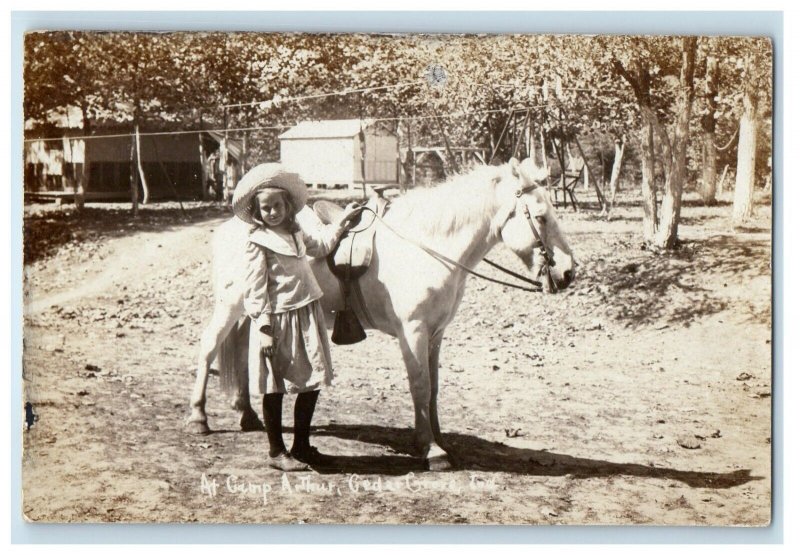 c1910's Camp Arthur Girl Pony Cedar Grove Indiana IN RPPC Photo Antique Postcard