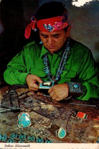 Native American Indian Silversmith At Work New Mexico