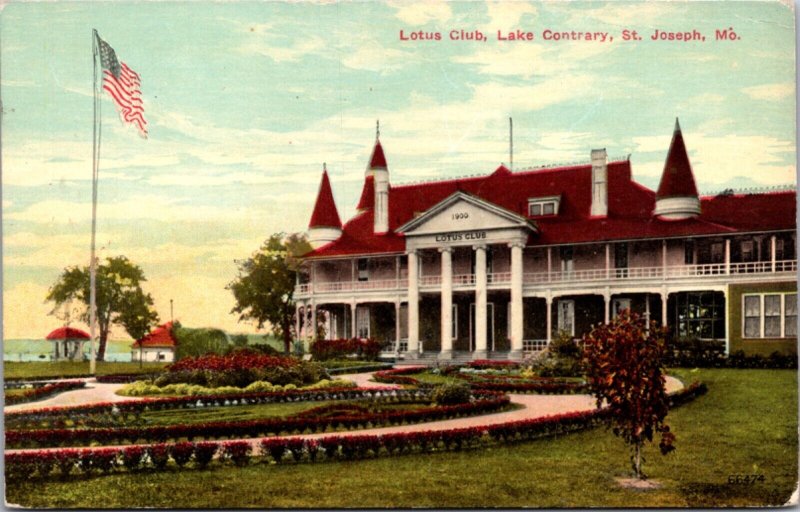 Postcard Lotus Club, Lake Contrary in St. Joseph, Missouri