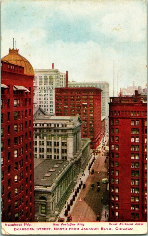 Vtg Postcard 1910s Chicago Illinois IL Dearborn Street From Jackson Blvd UNP