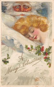 CHRISTMAS SANTA CLAUS BEAUTIFUL WOMAN SCHMUCKER WINSCH EMBOSSED POSTCARD 1912