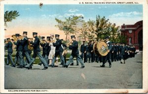 Postcard IL Great Lakes U. S. Naval Training Station Sailors Band 1920s H2