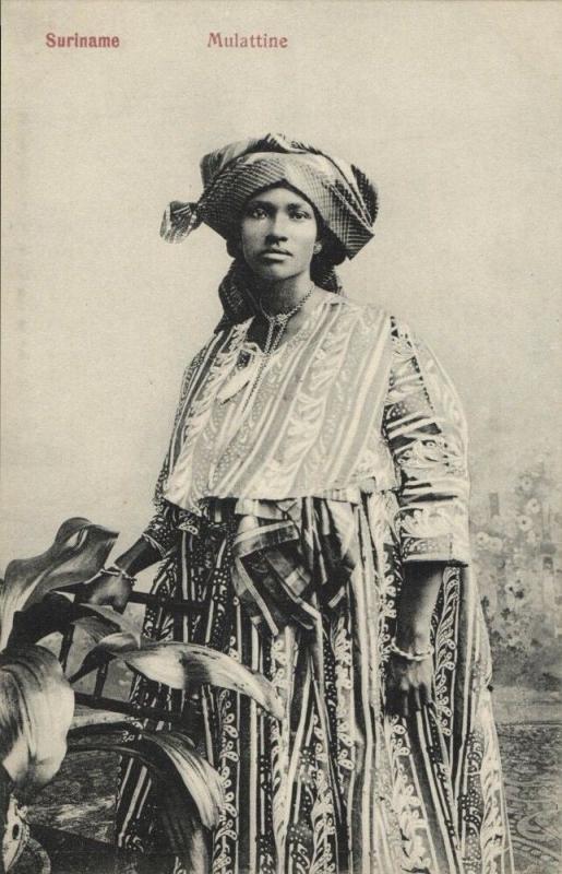 suriname, Mulatto Woman in Traditional Dresses (1910s) Postcard