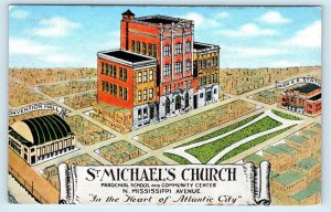 ATLANTIC CITY, NJ New Jersey ~ ST MICHAEL'S CHURCH Exaggeration c1940s Postcard