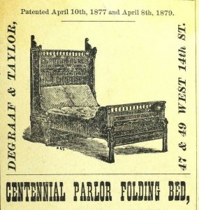 1870's Centennial Parlor Folding Bed Degraaf & Taylor, Opposite Macy's, NY 2 F75