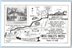 Rapid City South Dakota Postcard Swiss Chalets Motel Map c1962 Vintage Antique