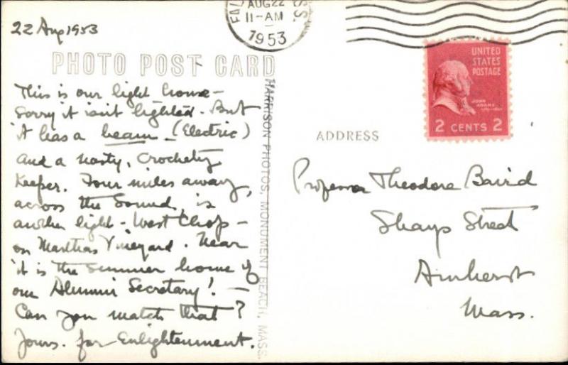 Woods Hole Cape Cod MA Nobska Lighthouse Real Photo Postcard