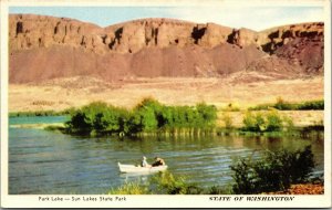 Vtg Washington WA Park Lake Sun Lakes State Park Grant County 1940s Postcard