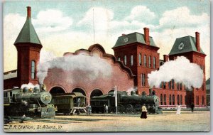 Postcard St. Albans Vermont Railroad Station Franklin County by Hugh C. Leighton