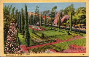 postcard  Landscape of a California Home