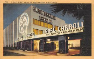 EARL CARROLL THEATRE Gay Night Spot of Hollywood c1940s Vintage Linen Postcard