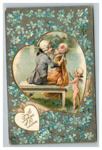 Vintage 1913 Winsch Valentine Postcard Cupid Next to Beautiful Colonial Couple