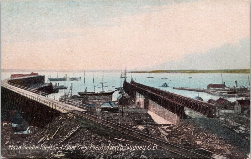 Nova Scotia Steel and Coal Co Piers North Sydney Cape Breton Unused Postcard E79