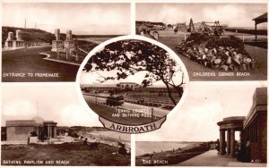 Vintage Postcard Tennis Courts Bathing Pool Promenade Entrance Arbroath Scotland