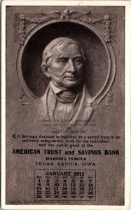 Postcard AMERICAN TRUST SAVINGS BANK MASONIC TEMPLE William Henry Harrison  JT10