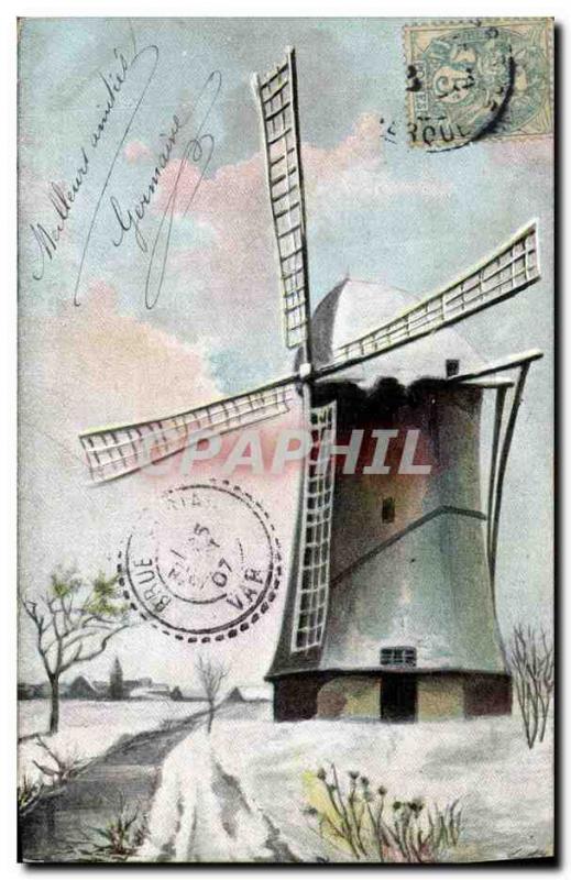 Postcard Old Windmill in winter