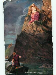 Germany H Hoffman Woman on Cliff Boy in Boat Runaway Bride  Postcard # 5989