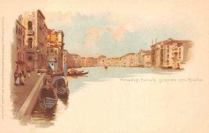 VENEDIG CANAL GRANDE AM RIALTO VENICE ITALY ARTIST SIGNED POSTCARD (c. 1900)