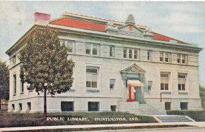 HUNTINGTON INDIANA~PUBLIC FREE LIBRARY~1908 HOLMES TOLLE  & EVANS POSTCARD