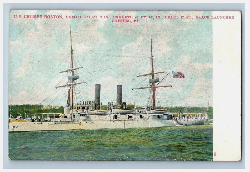 C.1907 Great White Fleet U.S. Cruiser Boston Postcard F168
