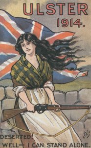 Ulster Club 1914 Irish Lady & Gun in WW1 Flag Postcard