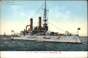 Pensacola Florida FL Battleship U.S.S. Iowa at Anchor c1910 Vintage Postcard