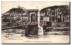 Old Postcard Vienna Suspension Bridge and Quai du Rhone