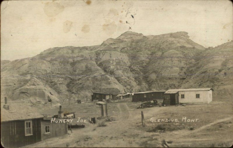 Glendive MT Hungry Joe Camp 1916 Hodges Cancel Real Photo Postcard xst