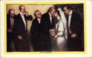 Lecherous Older Gentlemen Wait to Kiss Bride at Wedding c1910 Postcard