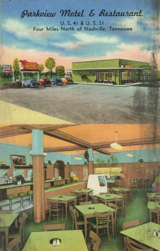 Postcard Parkeview Motel Restaurant Nashville Tennessee