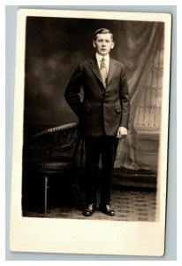 Vintage Early 1920's RPPC Postcard Photo of Handsome Young Man